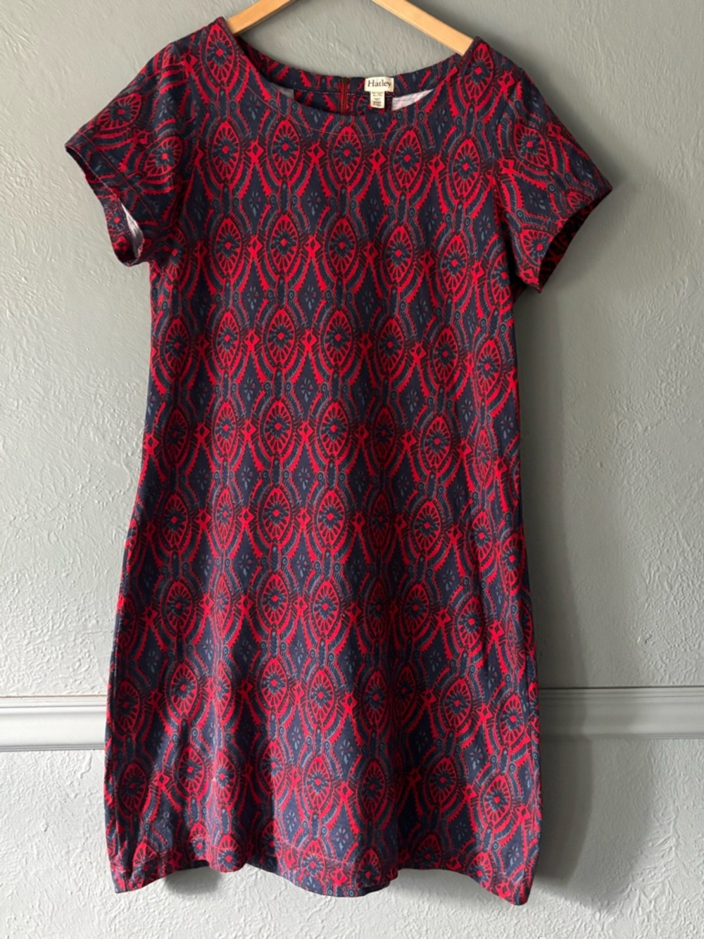 Hatley Cotton Shift Dress Navy Red Geometric Print Short Sleeve XL